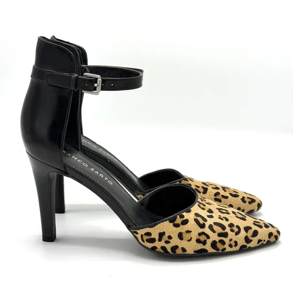 Franco Sarto Leopard Calf Hair Pointed Toe Stiletto Heels 7 Mob Wife